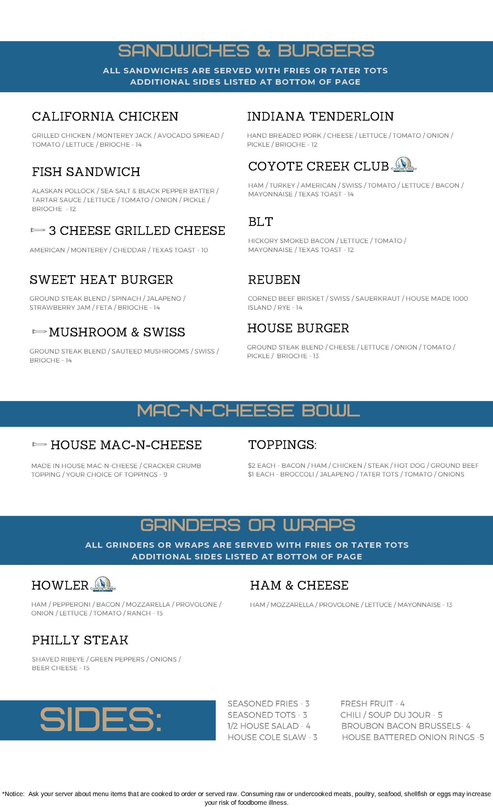 Menu – Coyote Creek Bar & Grill